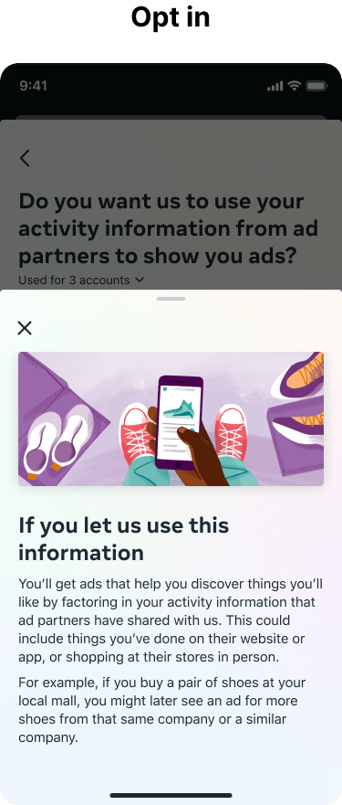Bottom sheet explaining what will happen if you opt in.