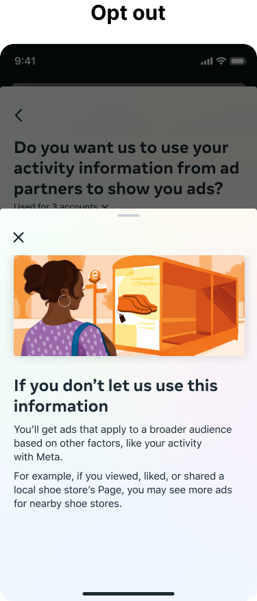 Bottom sheet explaining what will happen if you opt out.