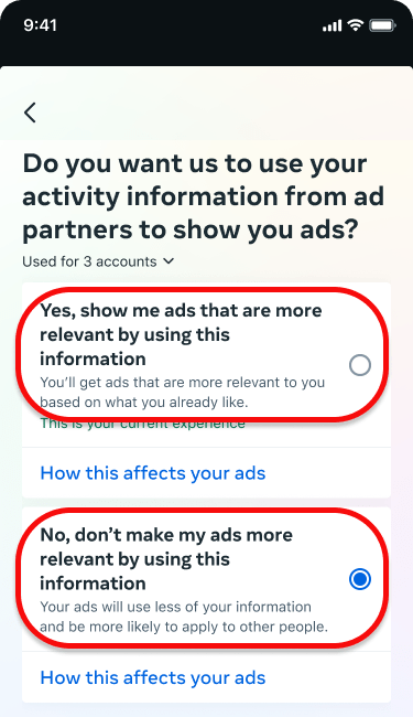 A screenshot of the setting highlighting how the value prop works within the 2 options