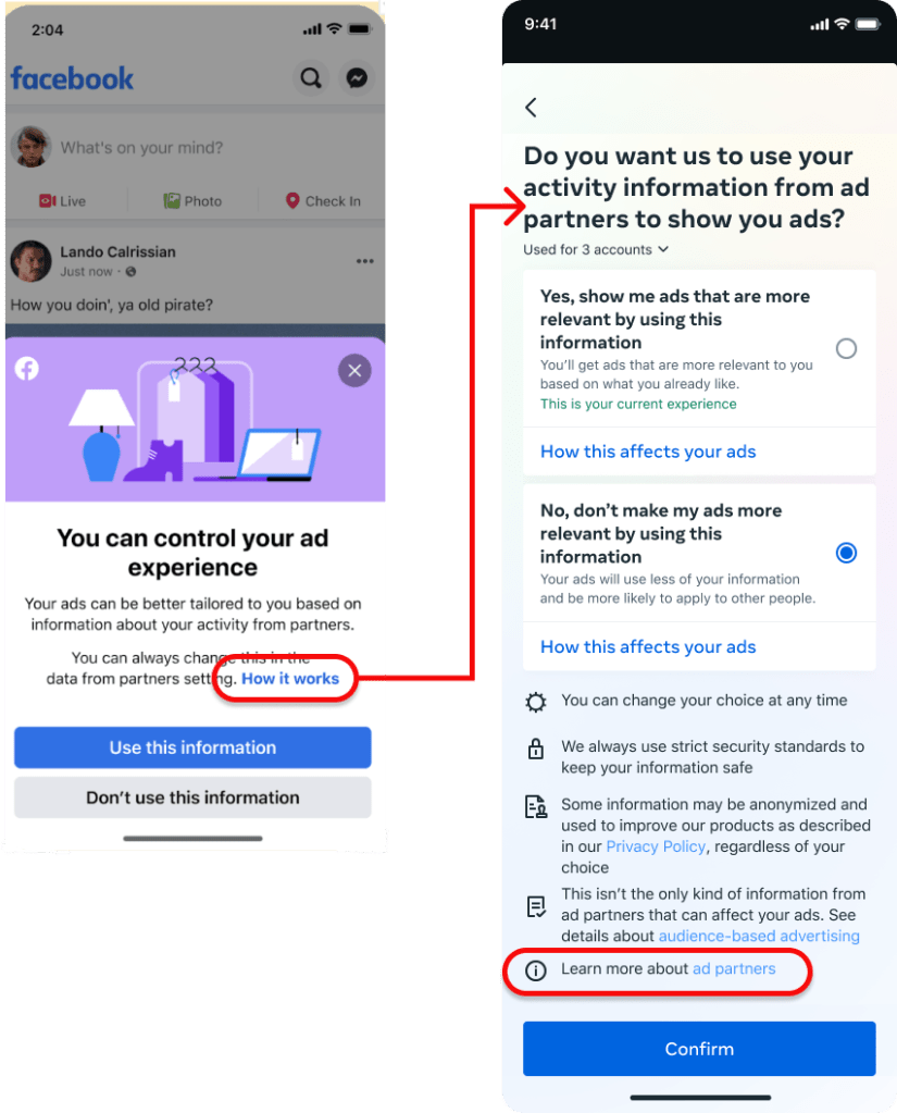 A diagram showing how an inline experience could link to the main setting